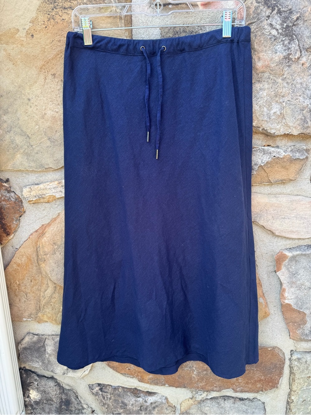 Simply Vera Vera Wang Navy Linen-Blend Drawstring Midi Skirt Small Nautical